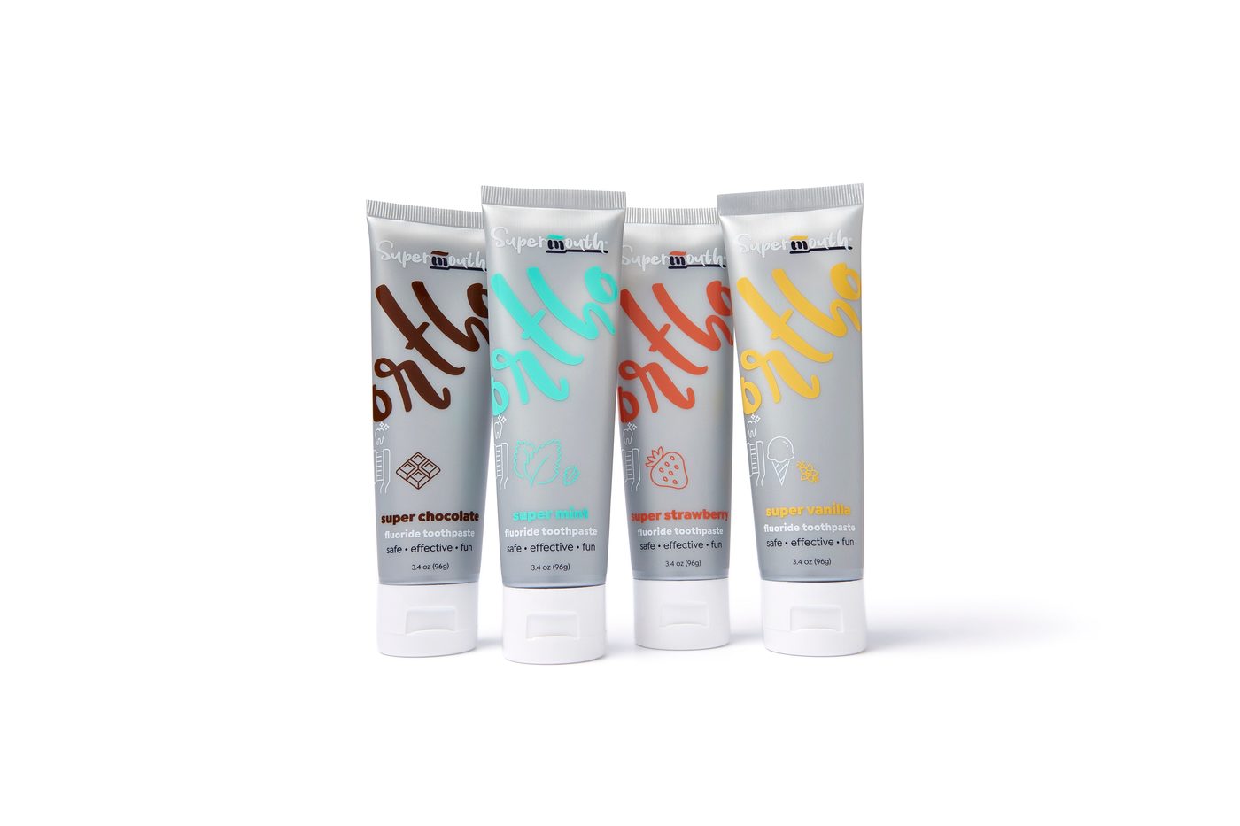 SuperMouth 4-Flavor Nano-Hydroxyapatite Ortho Toothpaste Variety Bundl